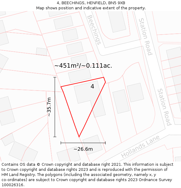 4, BEECHINGS, HENFIELD, BN5 9XB: Plot and title map