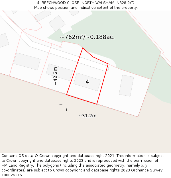 4, BEECHWOOD CLOSE, NORTH WALSHAM, NR28 9YD: Plot and title map