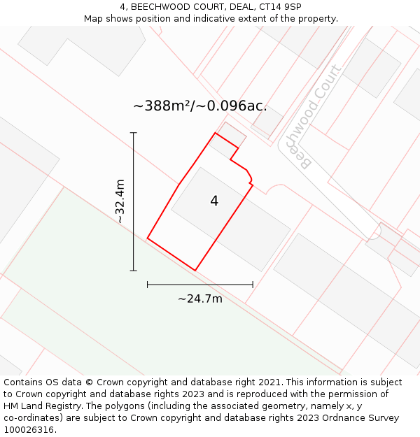 4, BEECHWOOD COURT, DEAL, CT14 9SP: Plot and title map