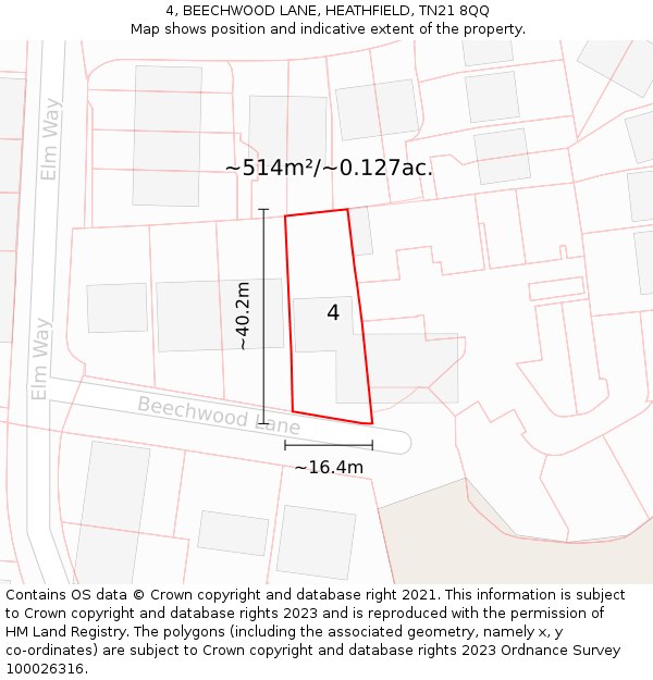 4, BEECHWOOD LANE, HEATHFIELD, TN21 8QQ: Plot and title map