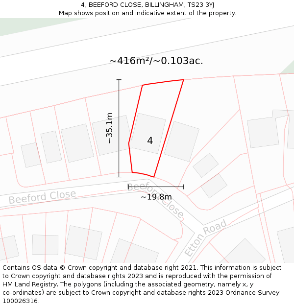 4, BEEFORD CLOSE, BILLINGHAM, TS23 3YJ: Plot and title map