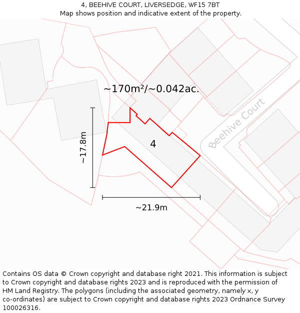 4, BEEHIVE COURT, LIVERSEDGE, WF15 7BT: Plot and title map