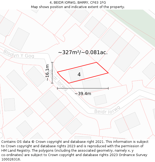 4, BEIDR IORWG, BARRY, CF63 1FG: Plot and title map