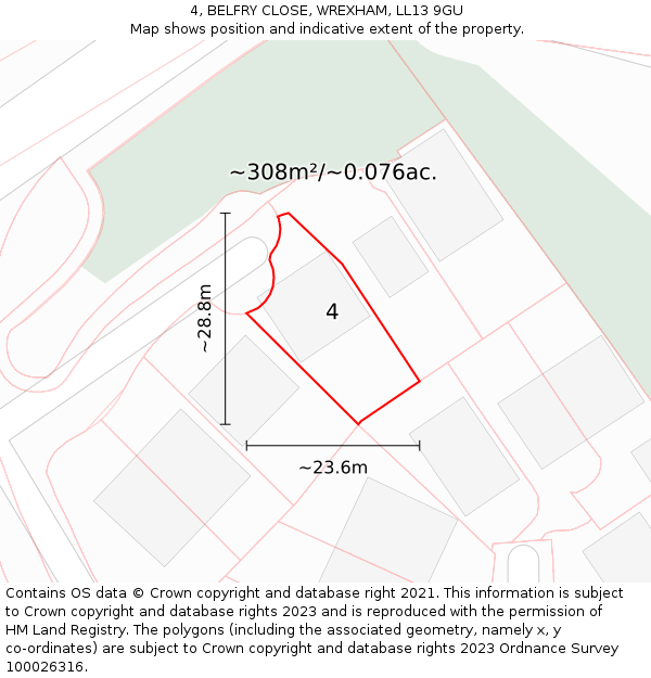 4, BELFRY CLOSE, WREXHAM, LL13 9GU: Plot and title map