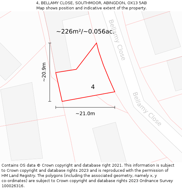 4, BELLAMY CLOSE, SOUTHMOOR, ABINGDON, OX13 5AB: Plot and title map