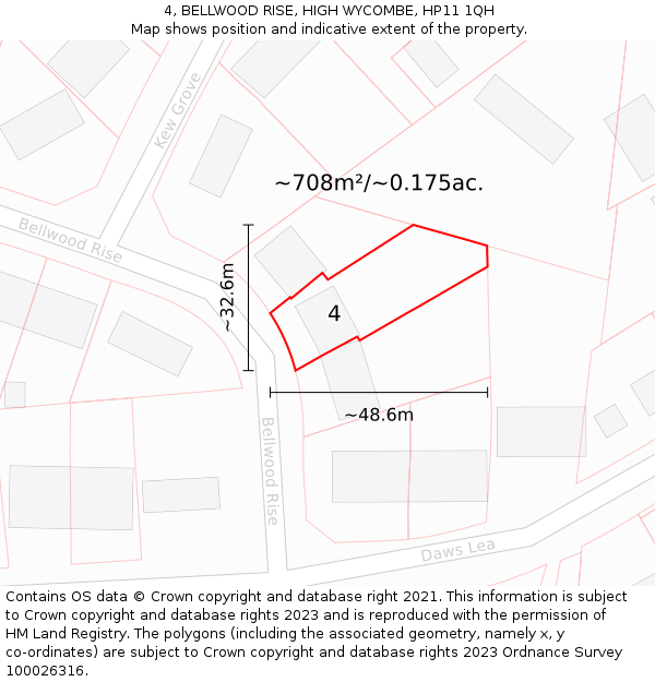 4, BELLWOOD RISE, HIGH WYCOMBE, HP11 1QH: Plot and title map