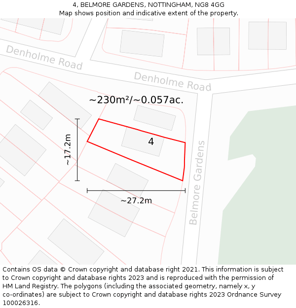 4, BELMORE GARDENS, NOTTINGHAM, NG8 4GG: Plot and title map