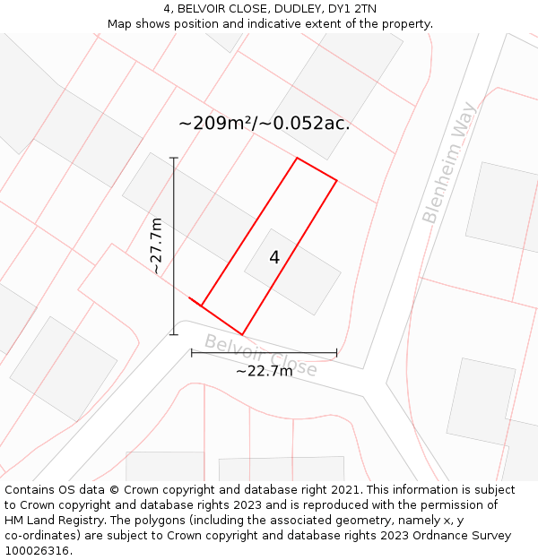 4, BELVOIR CLOSE, DUDLEY, DY1 2TN: Plot and title map