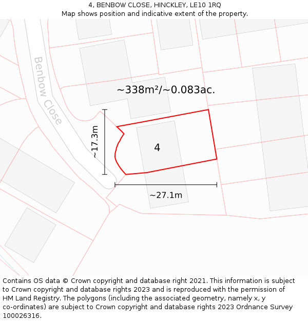 4, BENBOW CLOSE, HINCKLEY, LE10 1RQ: Plot and title map