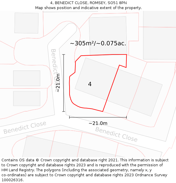 4, BENEDICT CLOSE, ROMSEY, SO51 8PN: Plot and title map