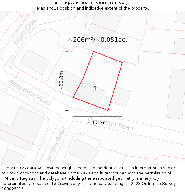 4, BENJAMIN ROAD, POOLE, BH15 4QU: Plot and title map
