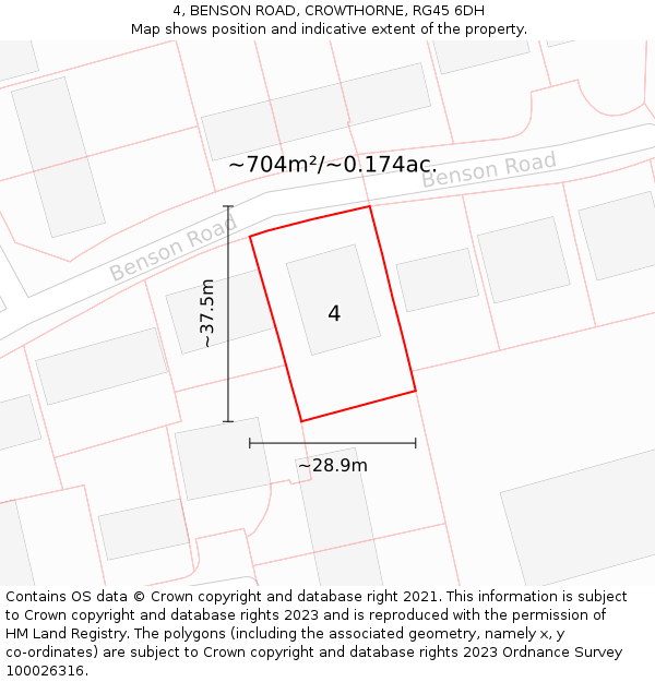 4, BENSON ROAD, CROWTHORNE, RG45 6DH: Plot and title map