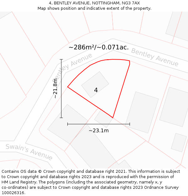 4, BENTLEY AVENUE, NOTTINGHAM, NG3 7AX: Plot and title map