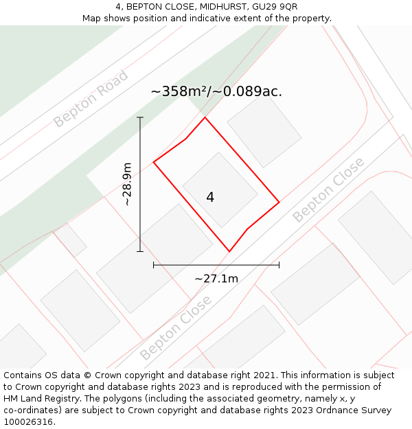 4, BEPTON CLOSE, MIDHURST, GU29 9QR: Plot and title map
