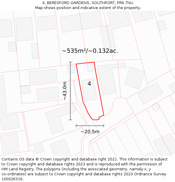 4, BERESFORD GARDENS, SOUTHPORT, PR9 7NU: Plot and title map