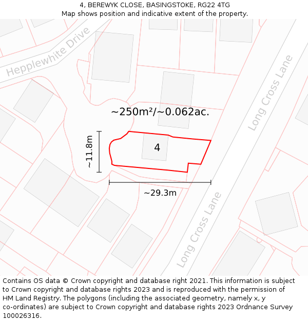 4, BEREWYK CLOSE, BASINGSTOKE, RG22 4TG: Plot and title map