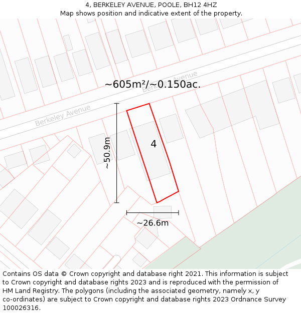4, BERKELEY AVENUE, POOLE, BH12 4HZ: Plot and title map