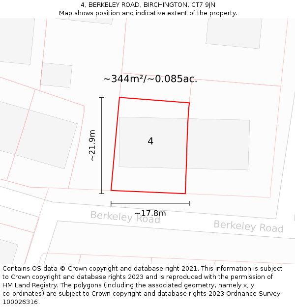 4, BERKELEY ROAD, BIRCHINGTON, CT7 9JN: Plot and title map