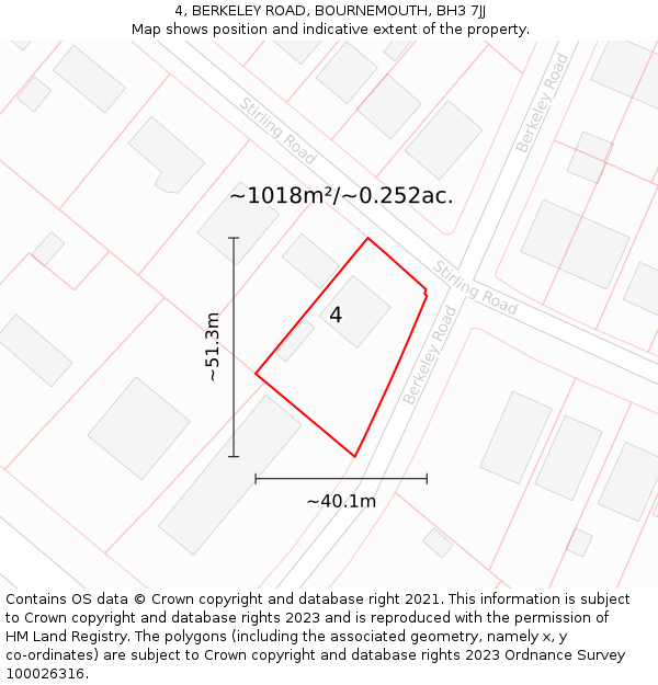 4, BERKELEY ROAD, BOURNEMOUTH, BH3 7JJ: Plot and title map