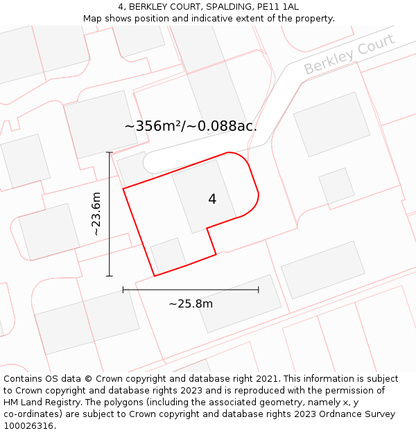 4, BERKLEY COURT, SPALDING, PE11 1AL: Plot and title map