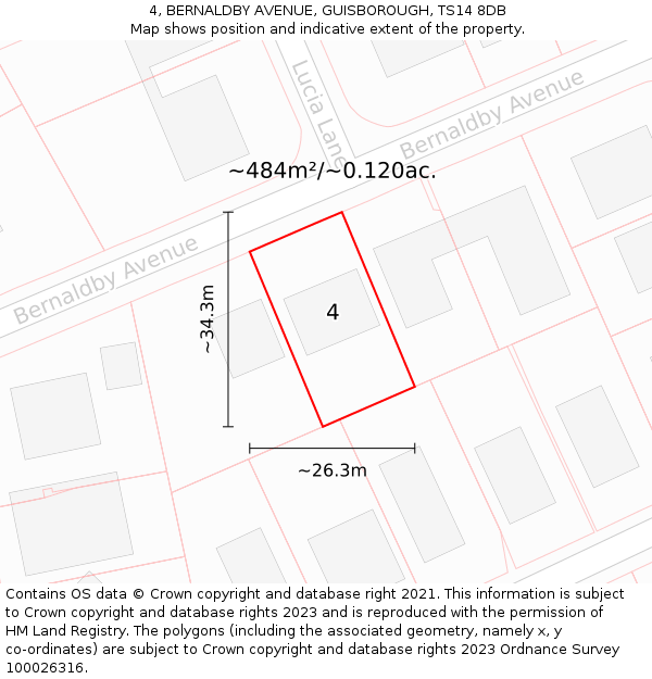 4, BERNALDBY AVENUE, GUISBOROUGH, TS14 8DB: Plot and title map