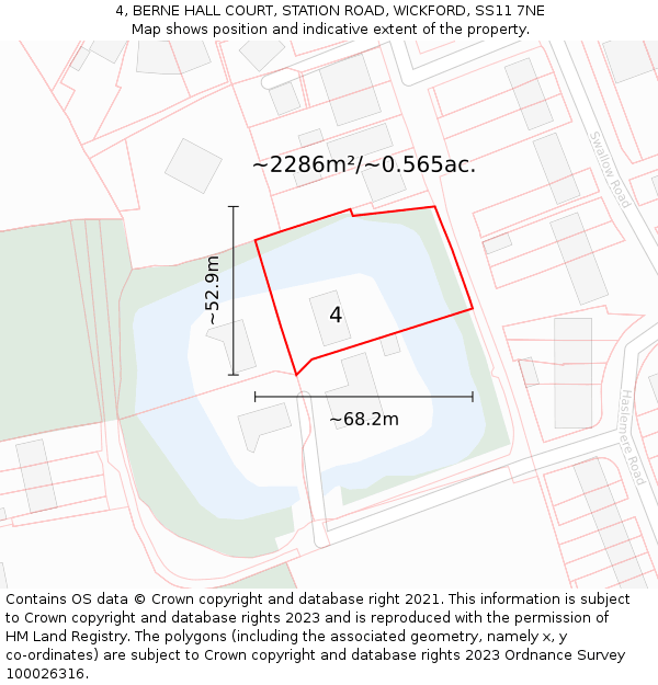 4, BERNE HALL COURT, STATION ROAD, WICKFORD, SS11 7NE: Plot and title map
