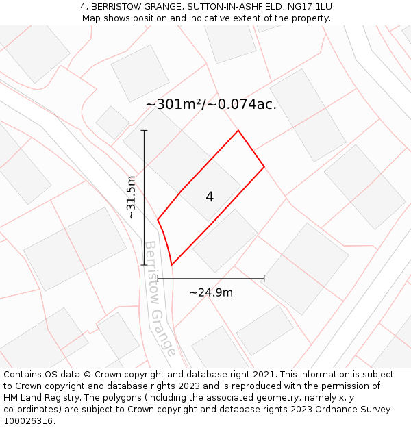 4, BERRISTOW GRANGE, SUTTON-IN-ASHFIELD, NG17 1LU: Plot and title map