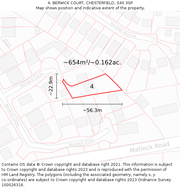 4, BERWICK COURT, CHESTERFIELD, S40 3SP: Plot and title map