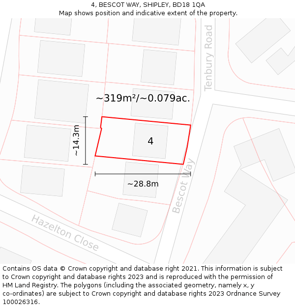 4, BESCOT WAY, SHIPLEY, BD18 1QA: Plot and title map