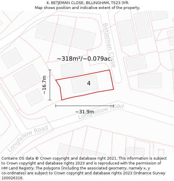 4, BETJEMAN CLOSE, BILLINGHAM, TS23 3YR: Plot and title map