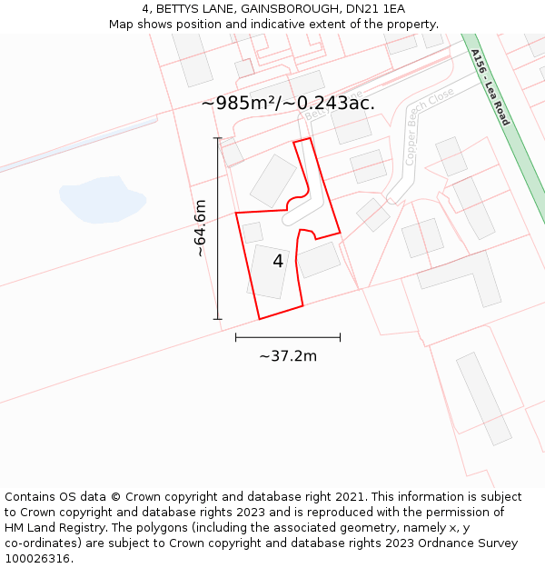 4, BETTYS LANE, GAINSBOROUGH, DN21 1EA: Plot and title map