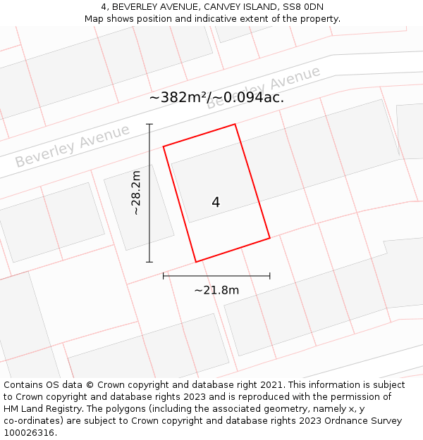 4, BEVERLEY AVENUE, CANVEY ISLAND, SS8 0DN: Plot and title map