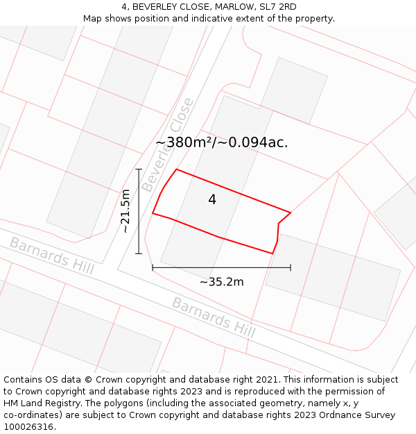 4, BEVERLEY CLOSE, MARLOW, SL7 2RD: Plot and title map