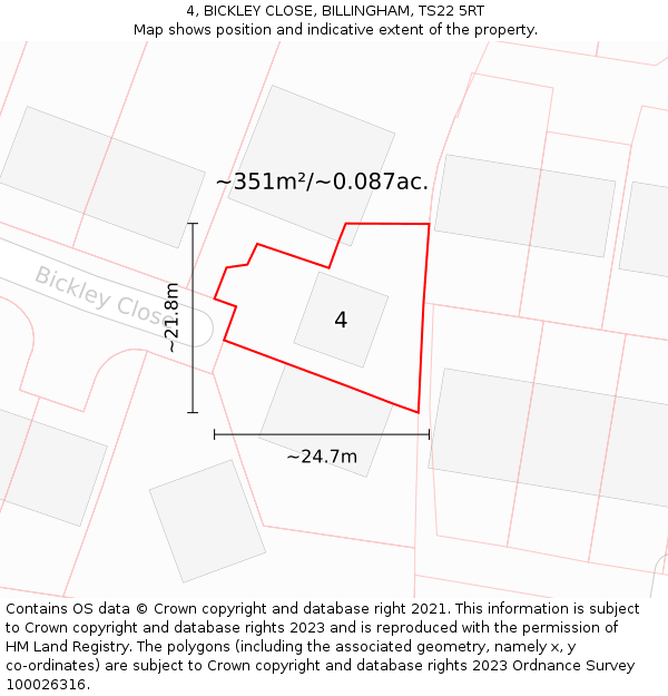 4, BICKLEY CLOSE, BILLINGHAM, TS22 5RT: Plot and title map