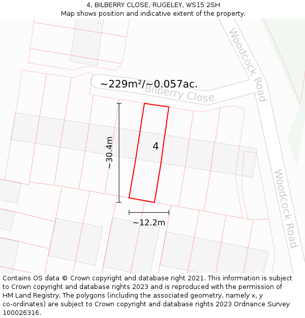 4, BILBERRY CLOSE, RUGELEY, WS15 2SH: Plot and title map