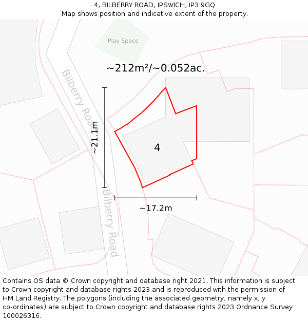 4, BILBERRY ROAD, IPSWICH, IP3 9GQ: Plot and title map