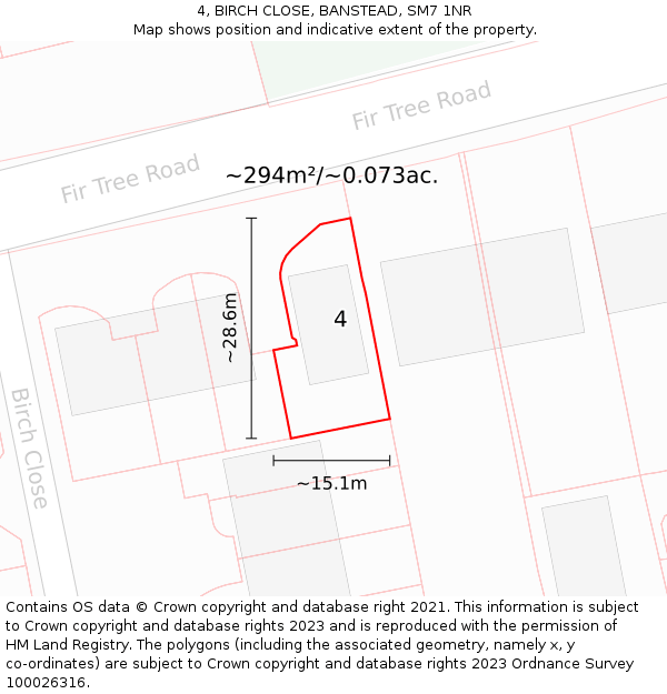 4, BIRCH CLOSE, BANSTEAD, SM7 1NR: Plot and title map