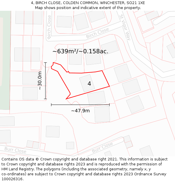 4, BIRCH CLOSE, COLDEN COMMON, WINCHESTER, SO21 1XE: Plot and title map