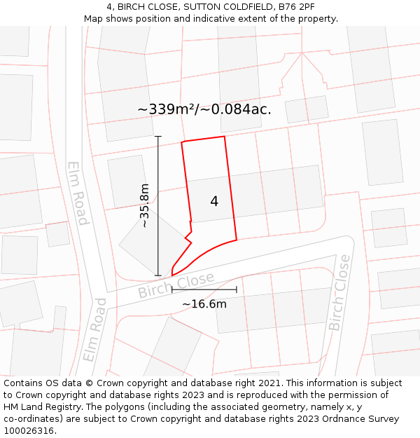 4, BIRCH CLOSE, SUTTON COLDFIELD, B76 2PF: Plot and title map