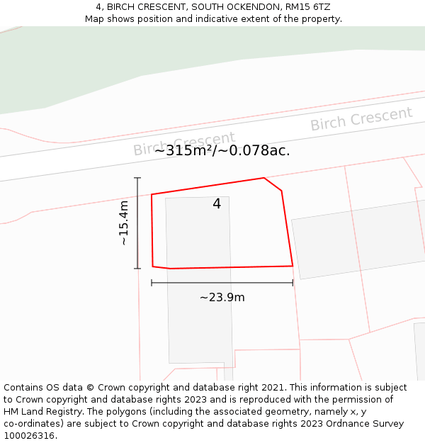 4, BIRCH CRESCENT, SOUTH OCKENDON, RM15 6TZ: Plot and title map