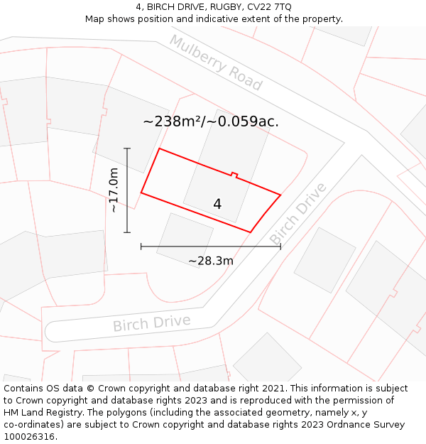 4, BIRCH DRIVE, RUGBY, CV22 7TQ: Plot and title map