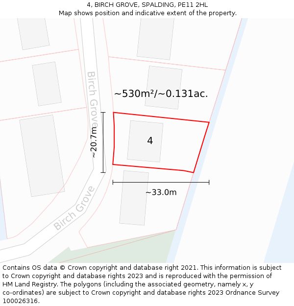 4, BIRCH GROVE, SPALDING, PE11 2HL: Plot and title map