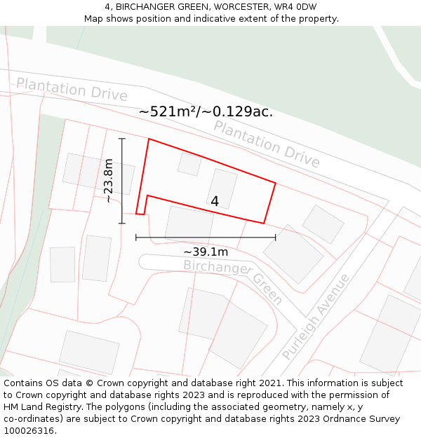 4, BIRCHANGER GREEN, WORCESTER, WR4 0DW: Plot and title map