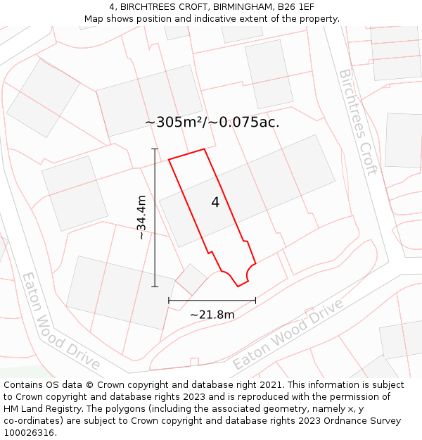 4, BIRCHTREES CROFT, BIRMINGHAM, B26 1EF: Plot and title map