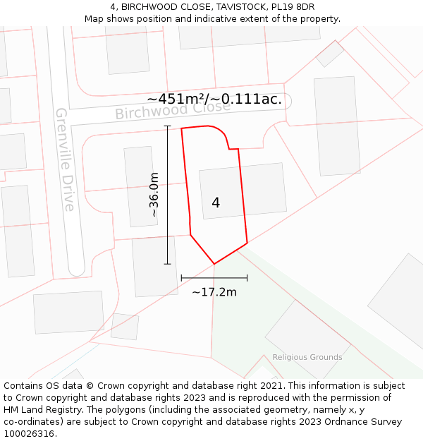 4, BIRCHWOOD CLOSE, TAVISTOCK, PL19 8DR: Plot and title map