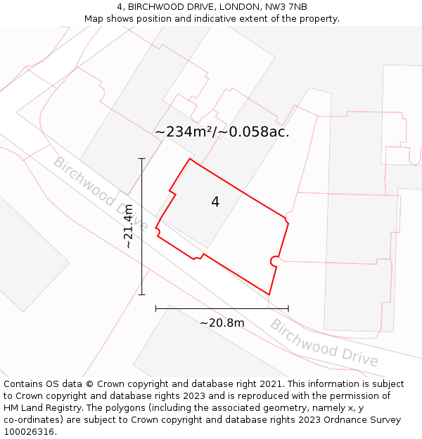 4, BIRCHWOOD DRIVE, LONDON, NW3 7NB: Plot and title map