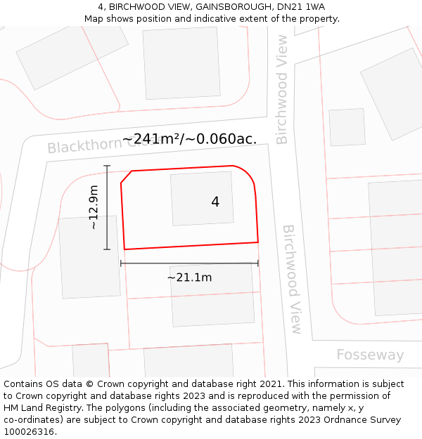 4, BIRCHWOOD VIEW, GAINSBOROUGH, DN21 1WA: Plot and title map