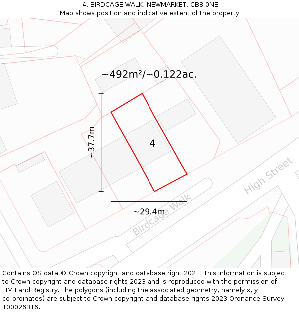 4, BIRDCAGE WALK, NEWMARKET, CB8 0NE: Plot and title map