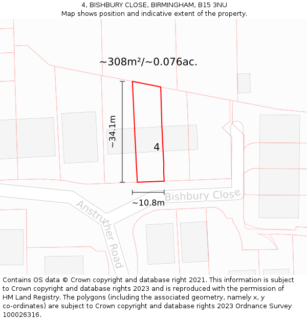 4, BISHBURY CLOSE, BIRMINGHAM, B15 3NU: Plot and title map