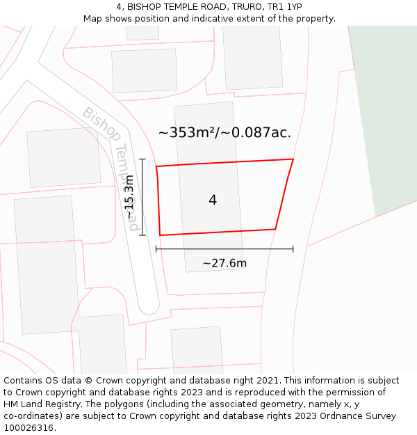 4, BISHOP TEMPLE ROAD, TRURO, TR1 1YP: Plot and title map